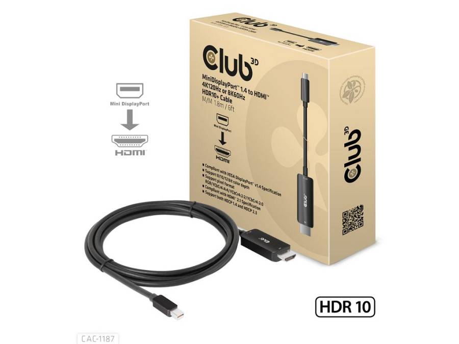 Club3D Kabel   MiniDP 1.4 > HDMI           1,8m 8K60Hz St/St retail