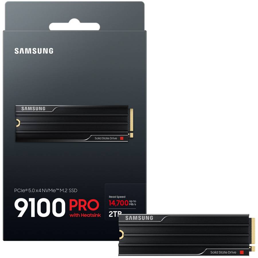 M.2. SAMSUNG 9100 PRO Heatsink NVMe 2TB PCIe 5.0 14.800 MB/s Lesen 13.400 MB/s Schreiben Interne SSD fr PC-Gaming